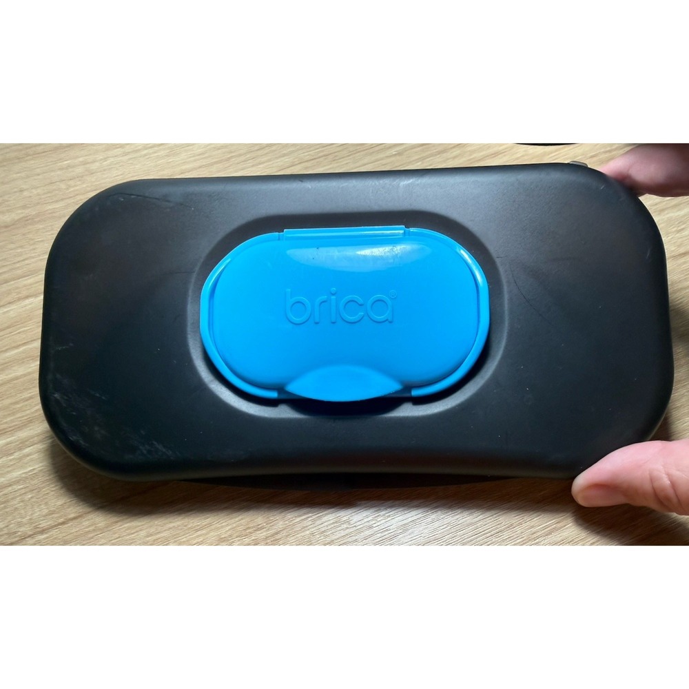 Vintage Brica Baby Diaper Wipes Container Case Travel Size Black Blue Empty